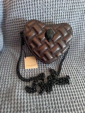 Kurt Geiger Quilted Heart Crossbody in Black with Black Chain